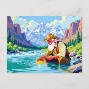 Cartão Postal De Festividades Vovô procurando ouro no rio Yukon
