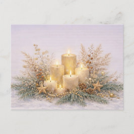 Cartão Postal De Festividades Warm Neutral Watercolor Christmas Candle Botanical