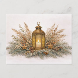 Cartão Postal De Festividades Warm Neutral Watercolor Christmas Lantern 