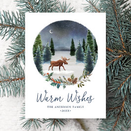 Cartão Postal De Festividades Warm Woodland Moose Winter Scene Non-Photo