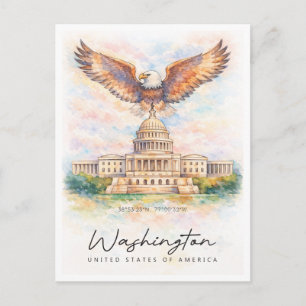 Cartão Postal De Festividades Washington DC Capitol Hill Aquarela EUA