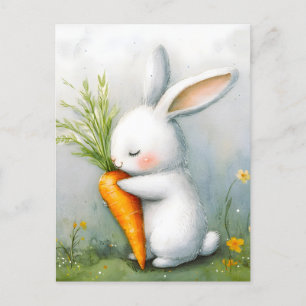 Cartão Postal De Festividades Watercolor Bunny Happy Harvest