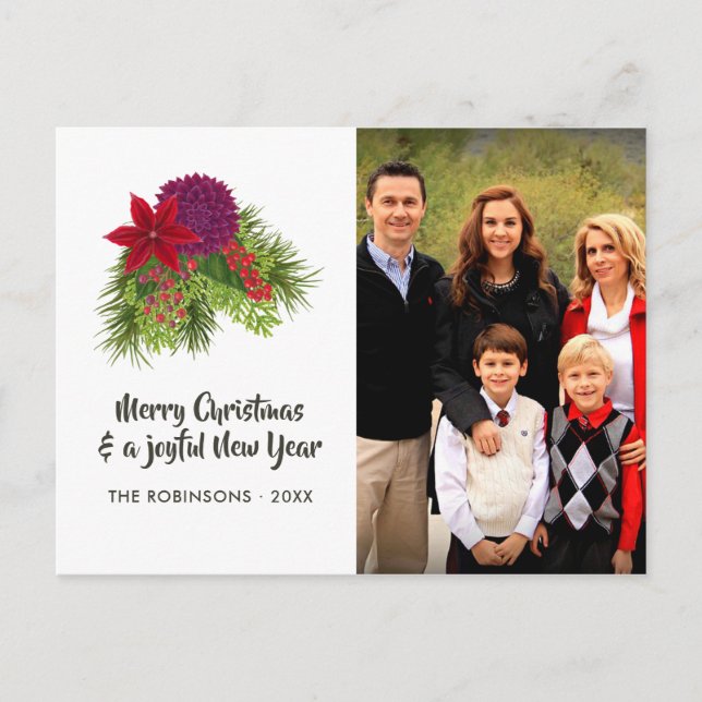 Cartão Postal De Festividades Watercolor Floral Christmas Photo (Frente)