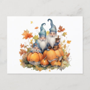 Cartão Postal De Festividades Watercolor Gnome Pumpkin Ação de Graças