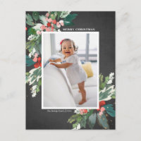 Watercolor Hollies Faux Chalkboard Foto de Natal