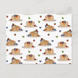 Cartão Postal De Festividades Watercolor Pancakes Berries Breakfast Food Pattern