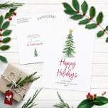 Cartão Postal De Festividades Watercolor Pine Tree Christmas Holiday<br><div class="desc">This watercolor pine tree Christmas card is very trendy and is perfect for anyone on your mailing list this holiday time. Add your custom wording to this design by using the "Edit this design template" boxes on the right hand side of the item, or click the blue "Customize it" link...</div>