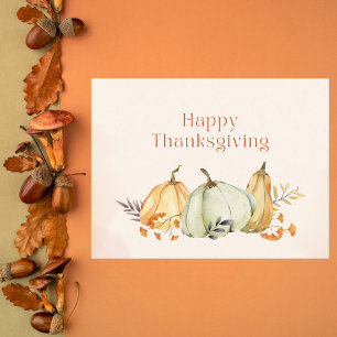 Cartão Postal De Festividades Watercolor Pumpkins e Ação de Graças de Folhagem