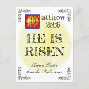 Cartão Postal De Festividades Watercolor Sun Matthew 28 6 Ele É Páscoa Risen