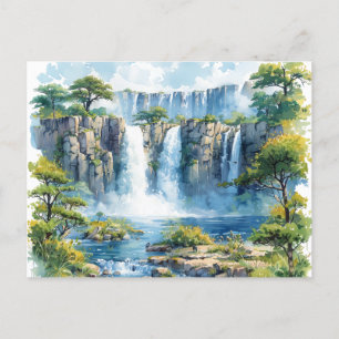 Cartão Postal De Festividades Watercolor Waterfall Victoria Falls 2 Natureza