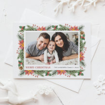 Watercolor Winter Botanicals Merry Christmas Photo