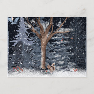 Cartão Postal De Festividades Watercolor Winter Woodland