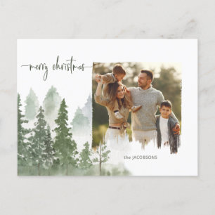 Cartão Postal De Festividades Watercolor Woods Christmas Calliographic Foto