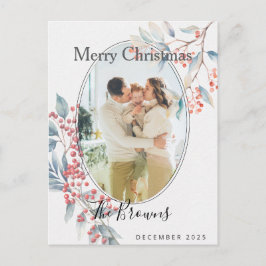 Cartão Postal De Festividades Watercolour Winter Berries Photo X-mas Postcard