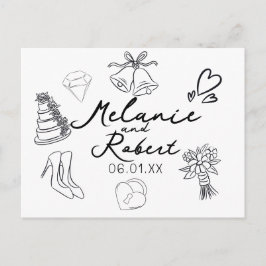Cartão Postal De Festividades Wedding Doodle Save the Dates Wedding Anniversary 