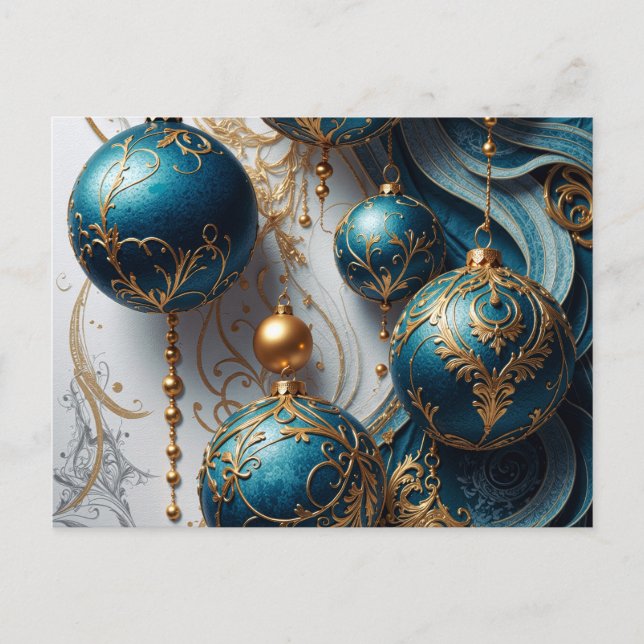 Cartão Postal De Festividades Weihnachtskugeln Blau Gold Festzauber (Frente)