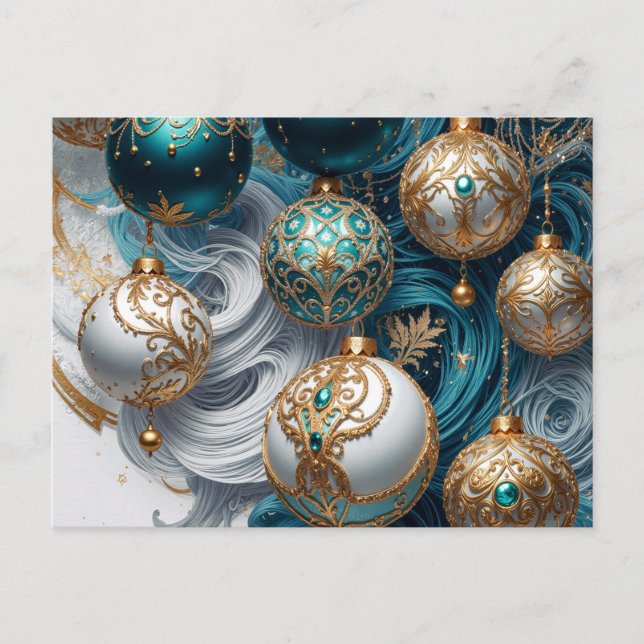 Cartão Postal De Festividades Weihnachtskugeln Blau Gold Luxus Ornament (Frente)