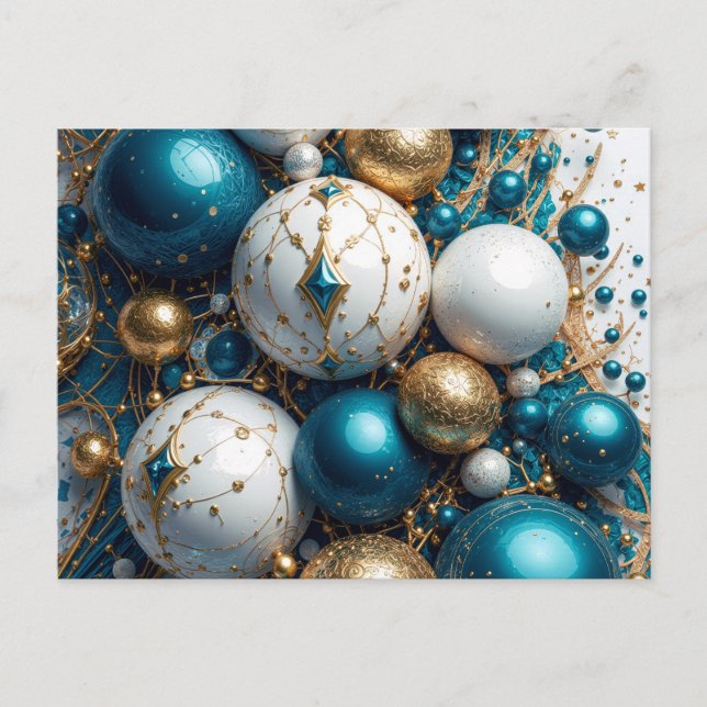 Cartão Postal De Festividades Weihnachtskugeln Blau Gold Premium (Frente)