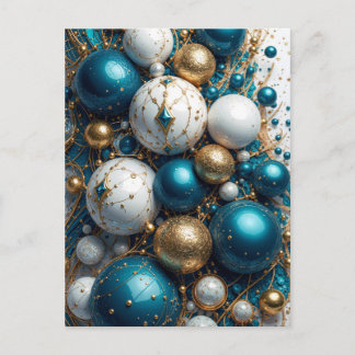 Cartão Postal De Festividades Weihnachtskugeln Blau Gold Premium