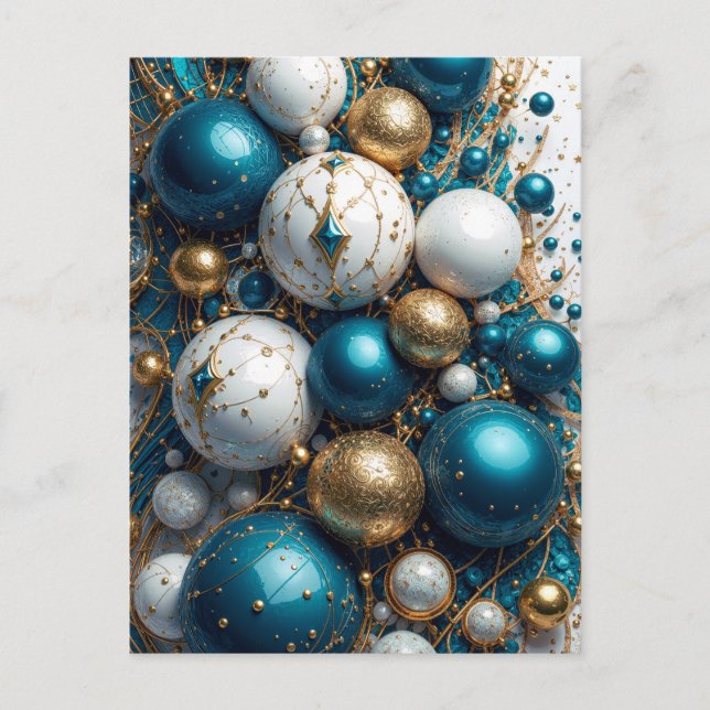 Cartão Postal De Festividades Weihnachtskugeln Blau Gold Premium (Frente)