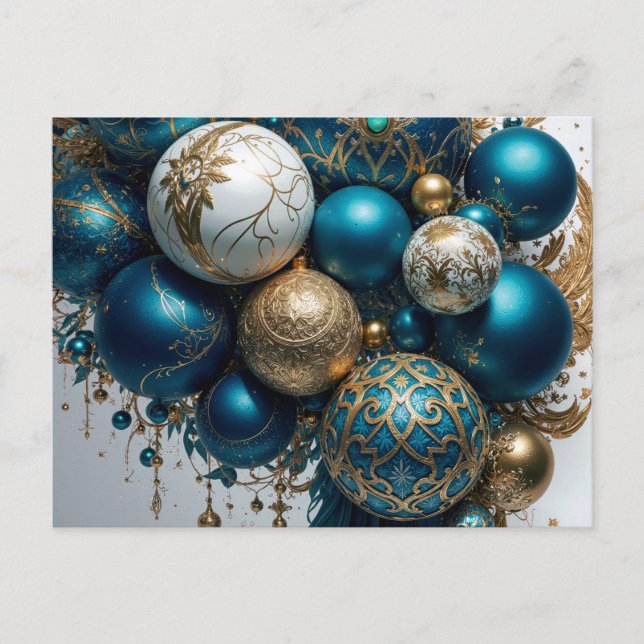 Cartão Postal De Festividades Weihnachtskugeln Gold Blau Luxus Fest (Frente)