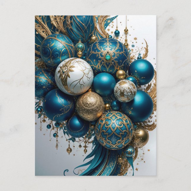 Cartão Postal De Festividades Weihnachtskugeln Gold Blau Luxus Fest (Frente)