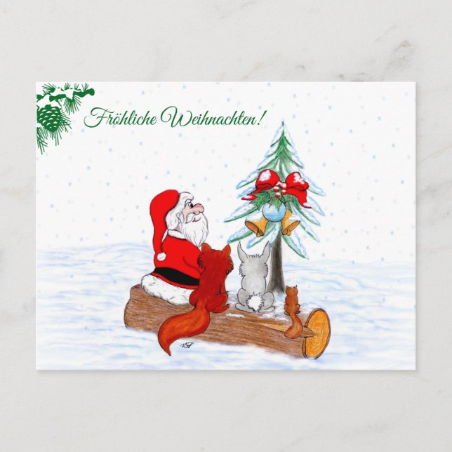 Cartão Postal De Festividades Weihnachtsmann Kaninchen Fox Eichhörnchen, Deutsch (Frente)