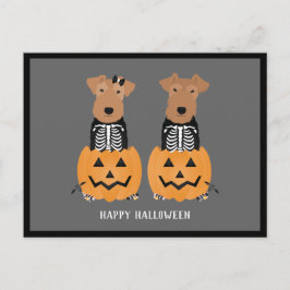Cartão Postal De Festividades Welsh Terrier Halloween Skeleton