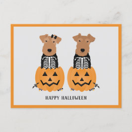 Cartão Postal De Festividades Welsh Terrier Halloween Skeleton