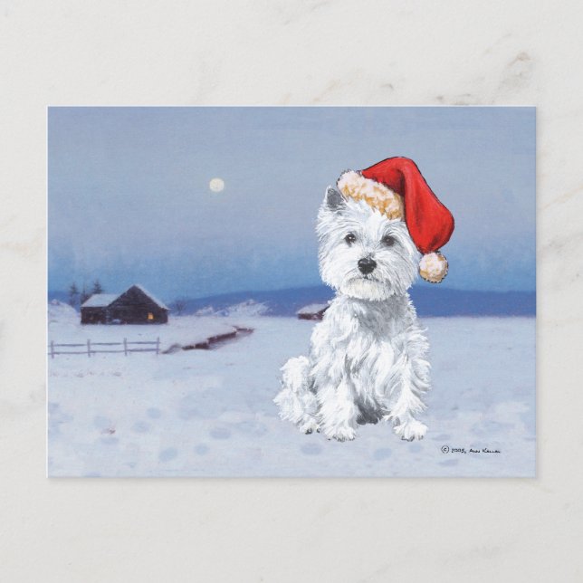 Cartão Postal De Festividades West Highland White Terrier Natal (Frente)