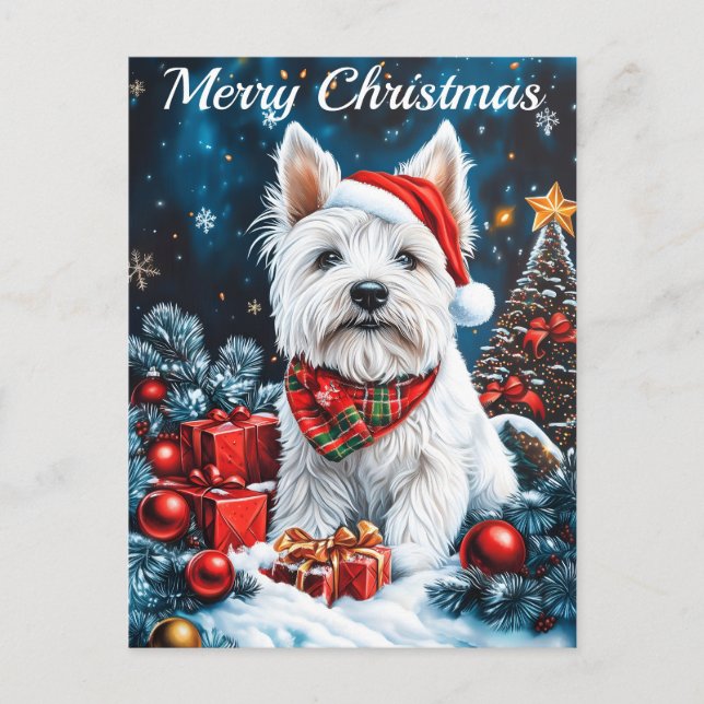 Cartão Postal De Festividades West Highland White Terrier Natal (Frente)