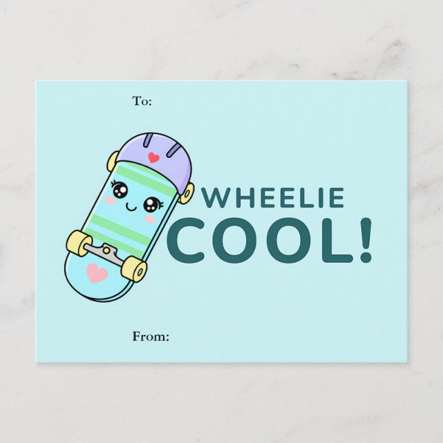 Cartão Postal De Festividades Wheelie Cool! Cute Skateboard Classroom Valentine  (Frente)
