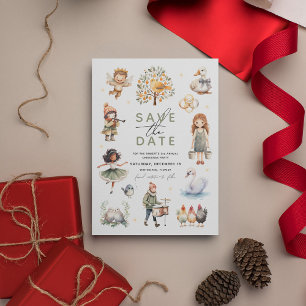 Cartão Postal De Festividades Whimsical 12 dias de Natal'