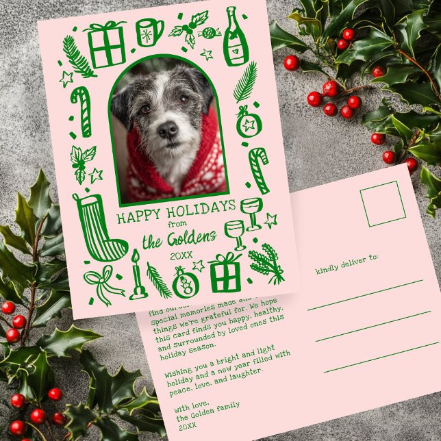Cartão Postal De Festividades Whimsical Christmas  Cute Custom Arch PHOTO  (Whimsical Christmas Cute Doodle Sketch Custom Arch PHOTO Holiday Postcard
)
