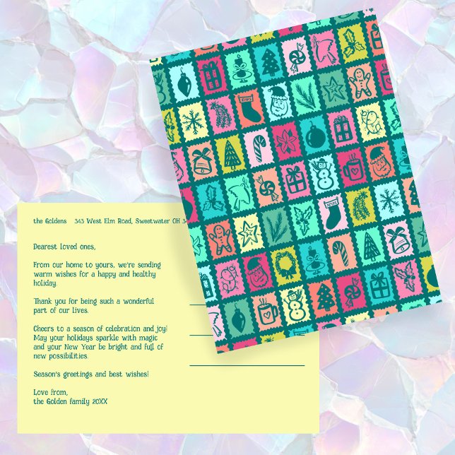 Cartão Postal De Festividades Whimsical Christmas Grid Cute Custom  (Whimsical Christmas Grid Cute Custom Colorful Non-Photo Holiday Postcard
)