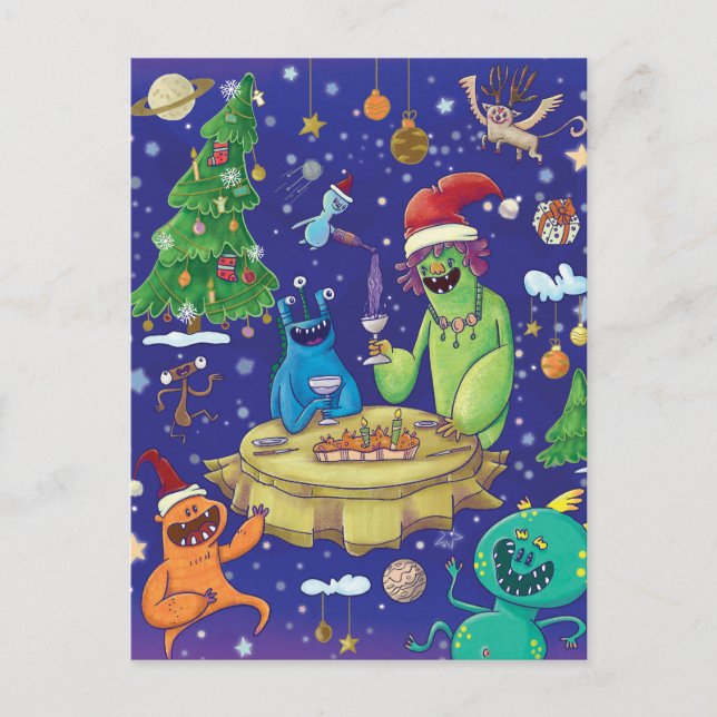 Cartão Postal De Festividades Whimsical Monsters Illustration/  (Frente)