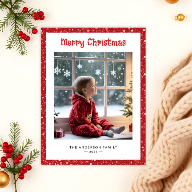 Cartão Postal De Festividades Whimsical One Photo Winter Christmas (Criador carregado)