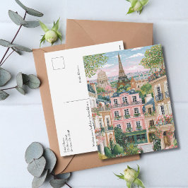 Cartão Postal De Festividades Whimsical Paris Summer Travel Eiffel Tower Floral 