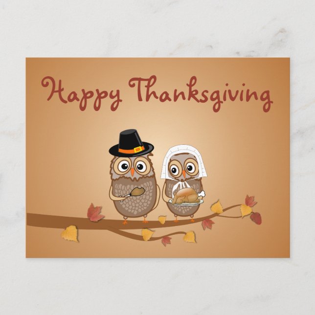 Cartão Postal De Festividades Whimsical Thanksgiving Owls (Frente)