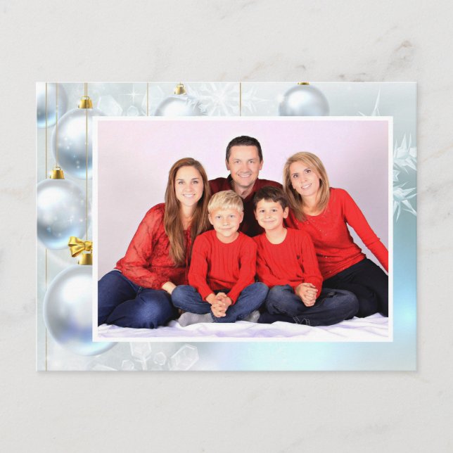 Cartão Postal De Festividades White Christmas Ornaments personalize with Photo (Frente)