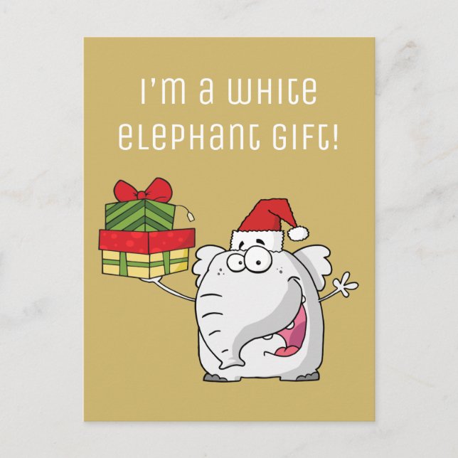 Cartão Postal De Festividades White Elephant Santa Hat dá cartoon (Frente)