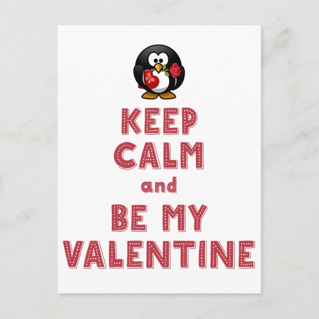 Cartão Postal De Festividades White Keep Calm and Be My Valentine Postcards (Frente)