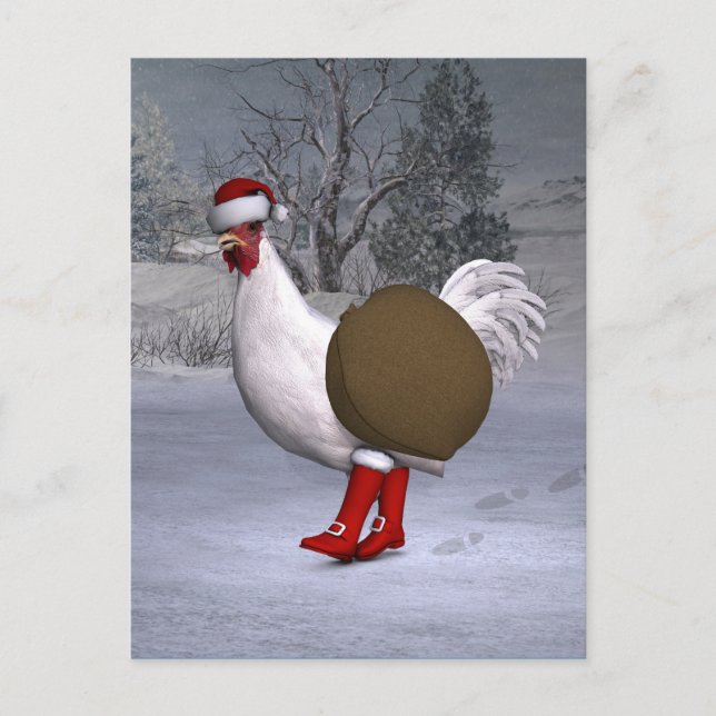 Cartão Postal De Festividades White Rooster Santa Claus (Frente)