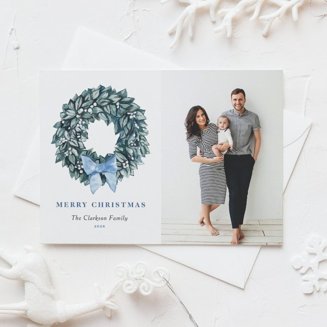 Cartão Postal De Festividades White Winterberry Wreath Season's Greetings Photo (Criador carregado)