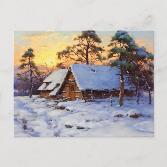 Cartão Postal De Festividades Winter Baltic Coastal Reed Hut (Frente)