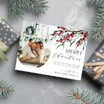 Cartão Postal De Festividades Winter Berry Script Christmas One Photo Arch<br><div class="desc">Felicite seus amigos e entes queridos por um Feliz Natal nesta temporada de festas com este moderno e elegante cartão-postal,  com aquarelas de inverno,  caules de folha botânica,  uma foto de arco de sua família e uma cartões de natal que você pode personalizar.</div>