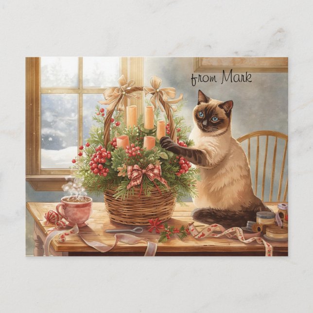 Cartão Postal De Festividades Winter Florist  Cozy Cat Christmas Collection (Frente)