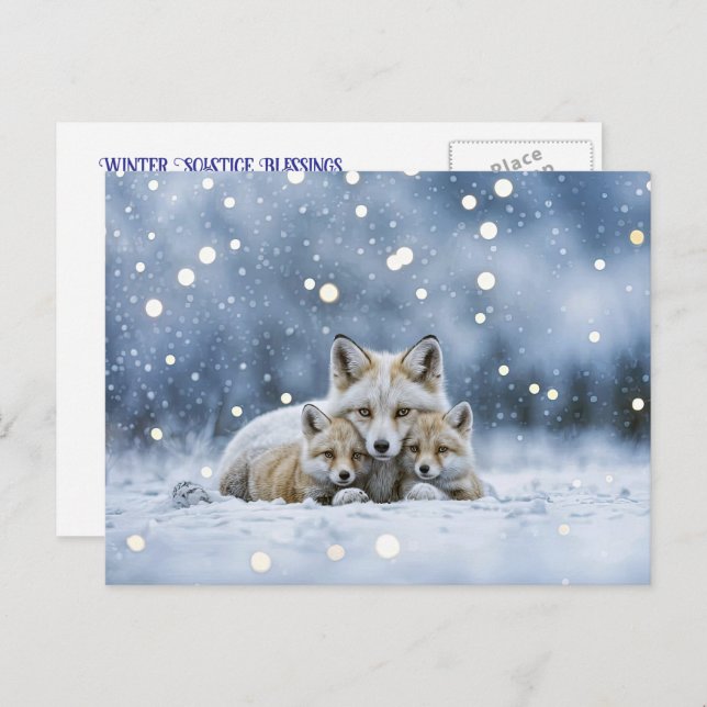 Cartão Postal De Festividades Winter Solstice Yule Foxes in Snow (Frente/Verso)