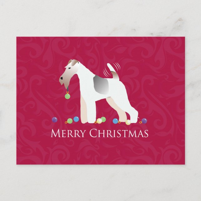Cartão Postal De Festividades Wire Fox Terrier Silhouette Christmas Design (Frente)