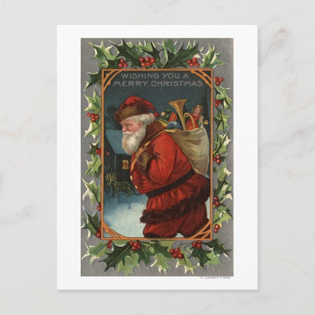 Cartão Postal De Festividades Wishing You a Merry ChristmasSanta Marching (Frente)